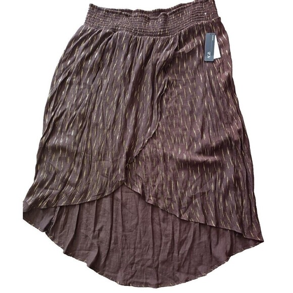 AGB Maxi Skirt Size 1X Asymmetric Tulip Smock Waist Gauze Metallic Gold Streaks - Picture 1 of 8